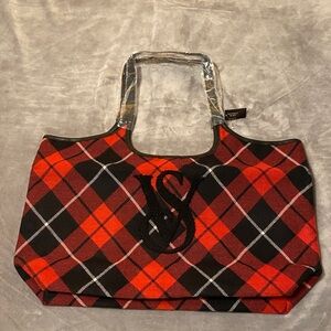 Victoria’s Secret Plaid Red & Black Tote Bag with Embroidered VS Monogram NWT